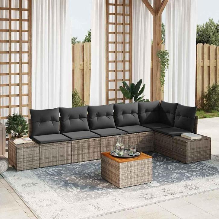vidaXL Tuin Sofa Set 7 pcs Grijs, Tuin en Terras, Tuinsets en Loungesets, Nieuw, Rotan, Verzenden