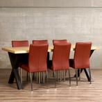 Set van 6 eetkamerstoelen - bruin leer - Echt leer, Modern,, Overige kleuren, Nieuw, Leer, Ophalen of Verzenden