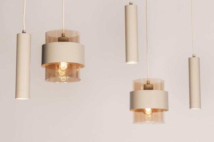 Rietveld Hanglampen - Beige - Glas, Metaal, Huis en Inrichting, Lampen | Hanglampen, Verzenden