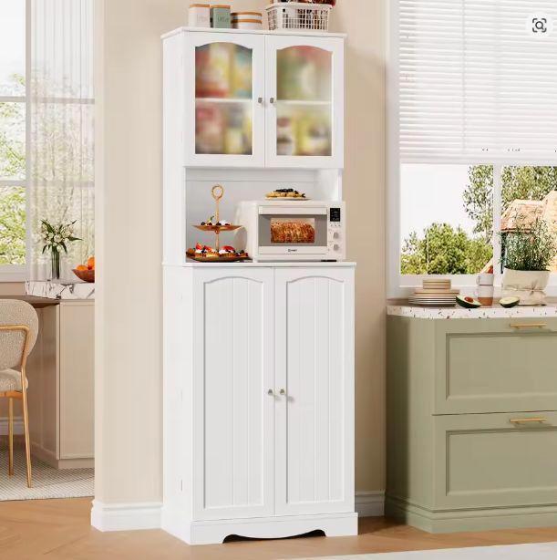 Witte Keukenbuffetkast met Glaspanelen en Werkblad – 4D, Huis en Inrichting, Keuken | Keukenelementen, Nieuw, Verzenden