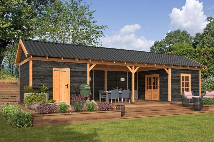 Zadeldak Overkapping met Schuur - 1250 x 400cm - Bouwpakket, Huis en Inrichting, Woonaccessoires | Overige, Nieuw