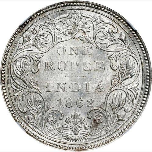Brits India. Victoria. 1 Rupie 1862 - NGC MS60 (Bombay), Postzegels en Munten, Munten | Europa | Niet-Euromunten