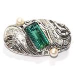 Broche - 14 karaat Witgoud - 4.00ct. tw. Toermalijn -, Sieraden, Tassen en Uiterlijk, Antieke sieraden