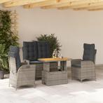 vidaXL 4-delige Tuinset met kussens poly rattan grijs, 4 zitplaatsen, Nieuw, Tuinset, Verzenden