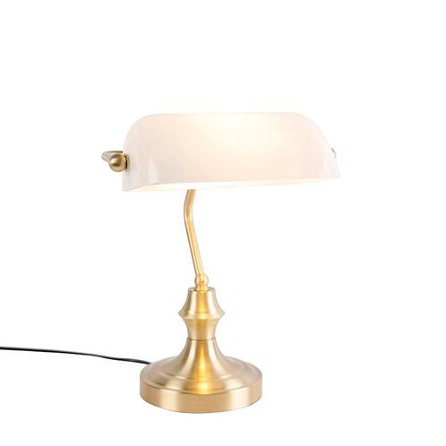 Klassieke notarislamp goud met opaal glas - Banker, Huis en Inrichting, Lampen | Tafellampen