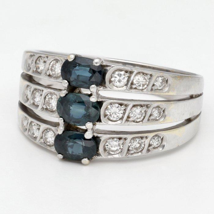 Ring - 18 karaat Witgoud Saffier - Diamant, Sieraden, Tassen en Uiterlijk, Ringen