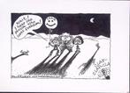 Pentekening Amerika - Irak beleid (lijst optie, Tekeningen), Antiek en Kunst, Verzenden