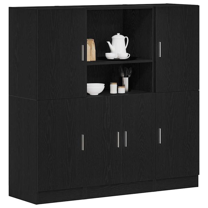 vidaXL 3-delige Keukenkastenset bewerkt hout zwart, Huis en Inrichting, Woonaccessoires | Wandplanken en Boekenplanken, Nieuw