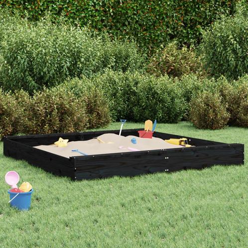 vidaXL Zandbak met bankjes vierkant massief grenenhout zwart, Kinderen en Baby's, Speelgoed | Buiten | Zandbakken, Nieuw, Verzenden