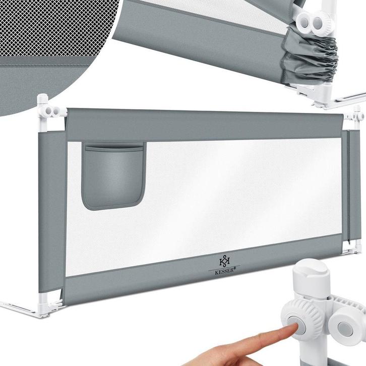 Bedhekje - 180 cm - Bedrand - Bedrail - Bedrek - Lichtgrijs, Kinderen en Baby's, Kinderkamer | Bedden, Zo goed als nieuw, Verzenden