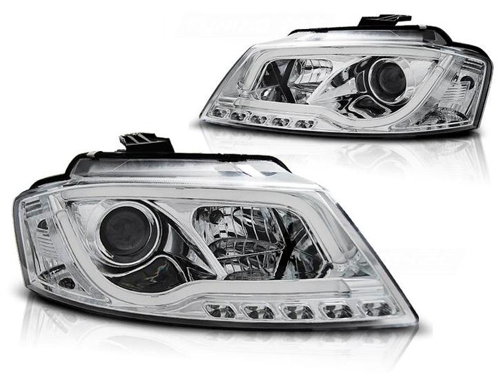 Koplampen Audi A3 8P 08-12 Tube Light LED Chroom, Auto-onderdelen, Overige Auto-onderdelen, Ophalen of Verzenden