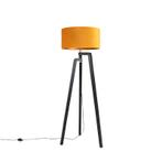 Vloerlamp tripod zwart met gele kap en goud 50 cm - Puros, Huis en Inrichting, Lampen | Vloerlampen, Nieuw, Overige materialen