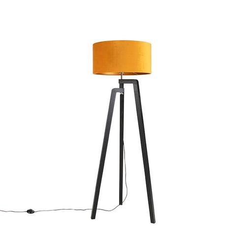 Vloerlamp tripod zwart met gele kap en goud 50 cm - Puros, Huis en Inrichting, Lampen | Vloerlampen, Nieuw, Overige materialen