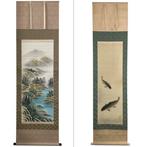 Nihonga schilderkunst op een kakejiku (hangende rol) – twee, Antiek en Kunst