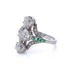 Ring Art Deco ring met 3 diamanten en smaragden, circa 1920, Sieraden, Tassen en Uiterlijk, Ringen, Nieuw