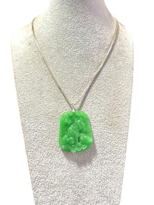 Zonder Minimumprijs - Ketting met hanger Zilver Jade - Jade, Sieraden, Tassen en Uiterlijk, Antieke sieraden