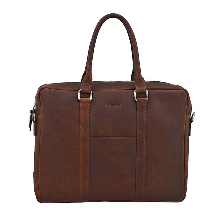 Landley 15 inch Laptoptas - Dames en Heren - Leer - Cognac, Computers en Software, Laptoptassen, Nieuw, Verzenden