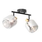 Plafondspot zwart met goud met smoke glas 2-lichts - Zuzanna, Huis en Inrichting, Lampen | Spots, Nieuw, Glas, Modern