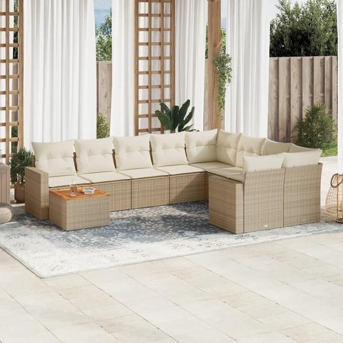 vidaXL 10-delige Loungeset met kussens poly rattan beige, Tuin en Terras, Tuinsets en Loungesets, Loungeset, Nieuw, Verzenden