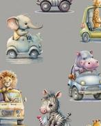 Tricot Katoen Driving Animals Grijs, Hobby en Vrije tijd, Stoffen en Lappen, Nieuw, Grijs