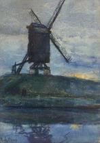 Leo Mechelaere (1880-1964) - Molen bij zonsondergang te, Antiek en Kunst, Kunst | Schilderijen | Klassiek