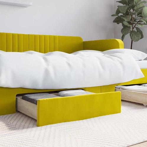 vidaXL Bedlades 2 st bewerkt hout en fluweel geel, Huis en Inrichting, Slaapkamer | Bedden, Nieuw, Verzenden