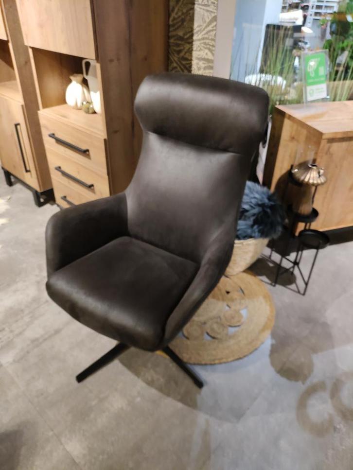 Vicenzo - Donkergrijze draaifauteuil in microleder, kleur:, Huis en Inrichting, Fauteuils, Nieuw, Ophalen of Verzenden