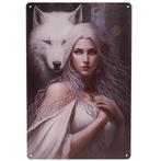 Metalen Plaatje - Mystique Dame met Witte Wolf in Bos - Fant, Ophalen of Verzenden, Nieuw