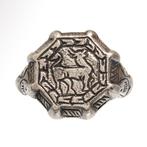 Sasanian Zilver Ring met herten  (Zonder Minimumprijs)