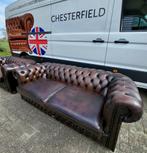 Chesterfield bankstel in bruin leer, goede conditie, Gebruikt, Rechte bank, Chesterfield,  mancave, landelijk