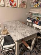 Tafel - Hout, Marmer - Keukentafel met marmeren blad en