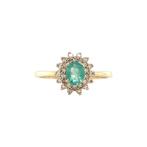 Gouden vintage dubbele entourage ring met smaragd en diamant, Sieraden, Tassen en Uiterlijk, Ringen, Ophalen of Verzenden, Nieuw