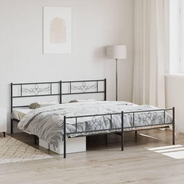 vidaXL Bedframe met voetbord zonder matras metaal zwart, Huis en Inrichting, Slaapkamer | Bedden, 80 cm, 200 cm, Zwart, Eenpersoons