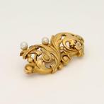 Broche - 18 karaat Geel goud Parel, Sieraden, Tassen en Uiterlijk, Antieke sieraden