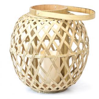 Lantaarn lamp | Lumineo | Ø 28 cm (Led, Batterij, Bamboe), Tuin en Terras, Buitenverlichting, Nieuw, Verzenden