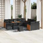 vidaXL 13-delige Tuin Sofa Set met Kussens Zwart Poly Rattan, Tuin en Terras, Verzenden, Nieuw, Rotan