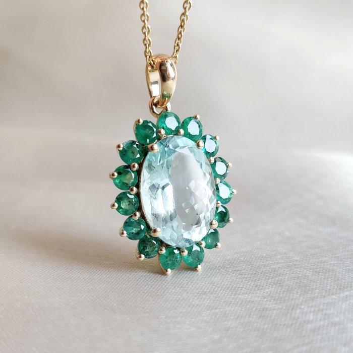 Hanger - 14 karaat Geel goud - 7.07ct. tw. Aquamarijn -, Sieraden, Tassen en Uiterlijk, Antieke sieraden