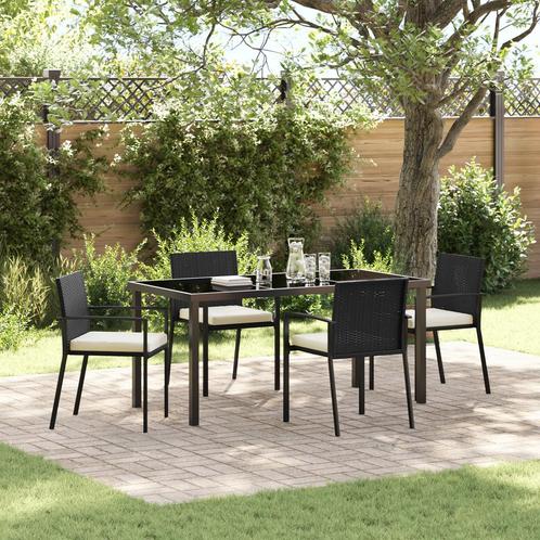vidaXL 5-delige Tuin Eetset in Zwart van Poly Riet, Tuin en Terras, Tuinsets en Loungesets, Nieuw, Rotan, Verzenden
