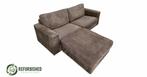 Taupe ribstof bank 2,5-zits met hocker – Comfort & design, Huis en Inrichting, Gebruikt, Ribstof, Driepersoons, 75 tot 100 cm