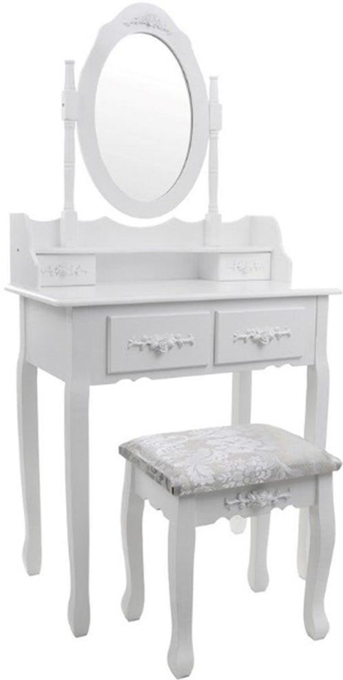 Stijlvolle witte kaptafel met spiegel en krukje - 75x40x1..., Huis en Inrichting, Tafels | Kaptafels, Nieuw, Ophalen of Verzenden