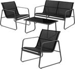 Tuinset - 4 personen - Loungeset - Tuinmeubels - Zwart - ML-, Verzenden, Zo goed als nieuw
