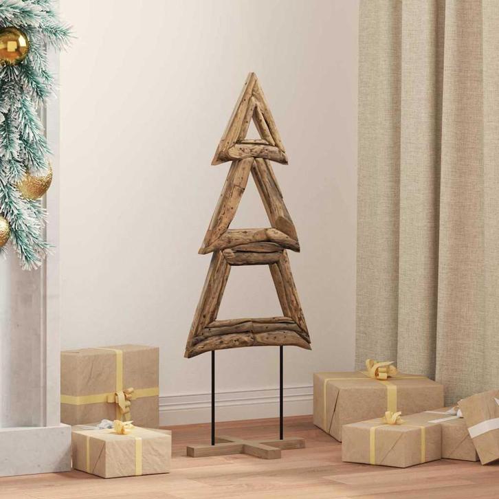 vidaXL Kerstboom met standaard Bruin 90 cm Massief teakhout, Diversen, Kerst, Nieuw, Verzenden
