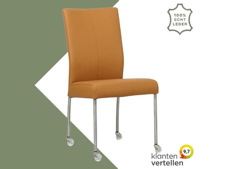 Leren eetkamerstoel Comfort met wieltjes - Toledo Sabbia, Huis en Inrichting, Stoelen, Eén, Bruin, Nieuw, Leer, Ophalen of Verzenden