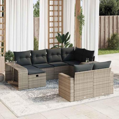 vidaXL 10-delige Loungeset met kussens poly rattan grijs, Tuin en Terras, Tuinsets en Loungesets, Loungeset, Nieuw, Meer dan 8 zitplaatsen