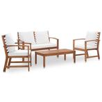 vidaXL 4-delige Loungeset met kussens massief acaciahout, 4 zitplaatsen, Verzenden, Nieuw, Loungeset