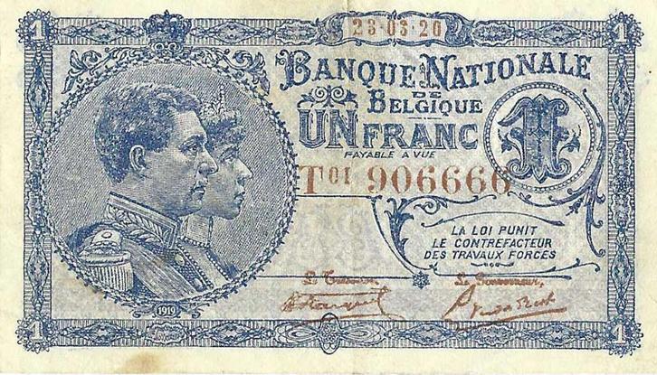 Bankbiljet 1 Franc 1920 Zeer Fraai, Postzegels en Munten, Munten en Bankbiljetten | Verzamelingen, Verzenden