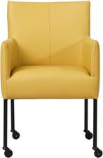 Gele leren moderne kuipstoel - poot rond zwart met wiel - To, Huis en Inrichting, Stoelen, Nieuw, Leer, Ophalen of Verzenden, Eén