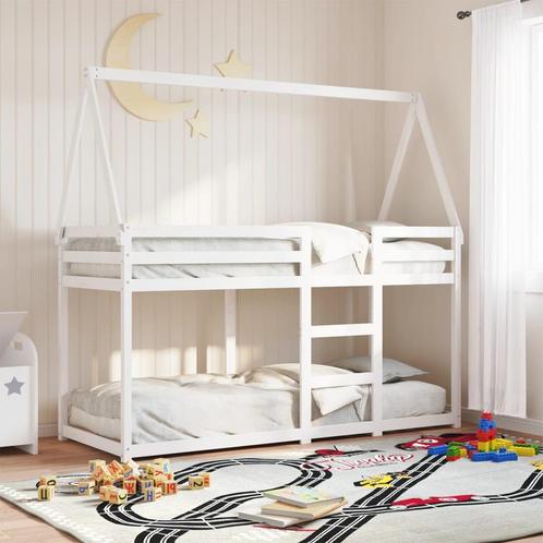 vidaXL Stapelbed met dak massief grenenhout wit 75x190 cm, Huis en Inrichting, Slaapkamer | Bedden, Wit, Nieuw, Hout, Verzenden