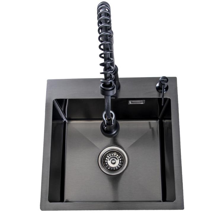 Spoelbak + keukenkraan | Gootsteen | 44x44cm | RVS | Zwart, Huis en Inrichting, Keuken | Keukenelementen, 25 tot 50 cm, Zwart