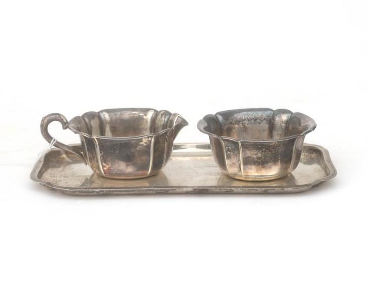 Een tweede gehalte zilveren roomstel, Duitsland, 19e eeuw, Antiek en Kunst, Antiek | Goud en Zilver